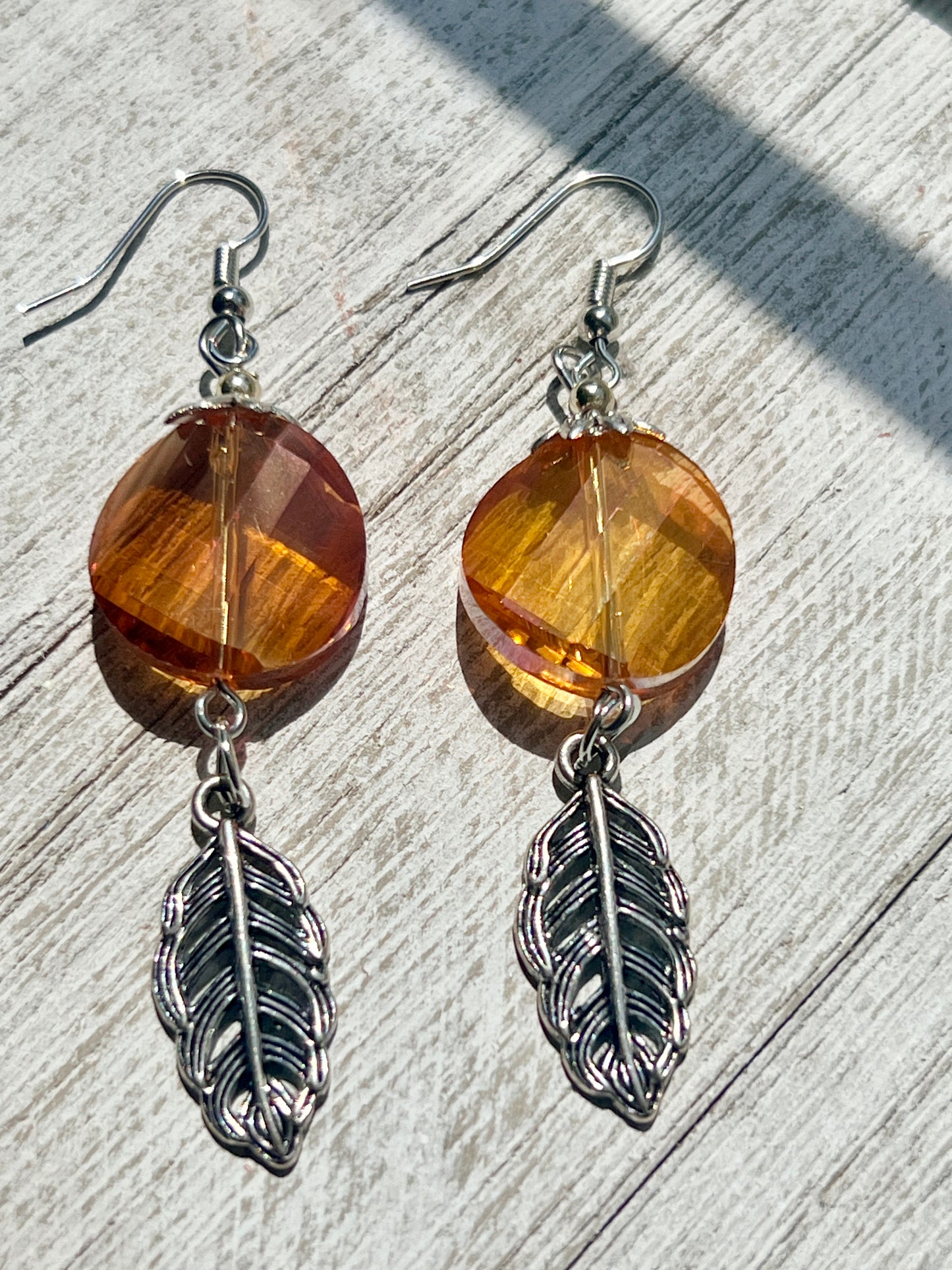 Amber Leaf Dangle Earrings