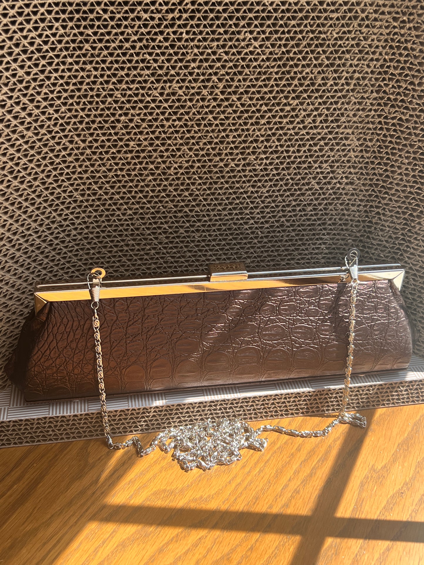 Brown Croc Clutch