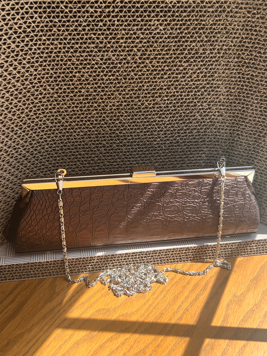 Brown Croc Clutch